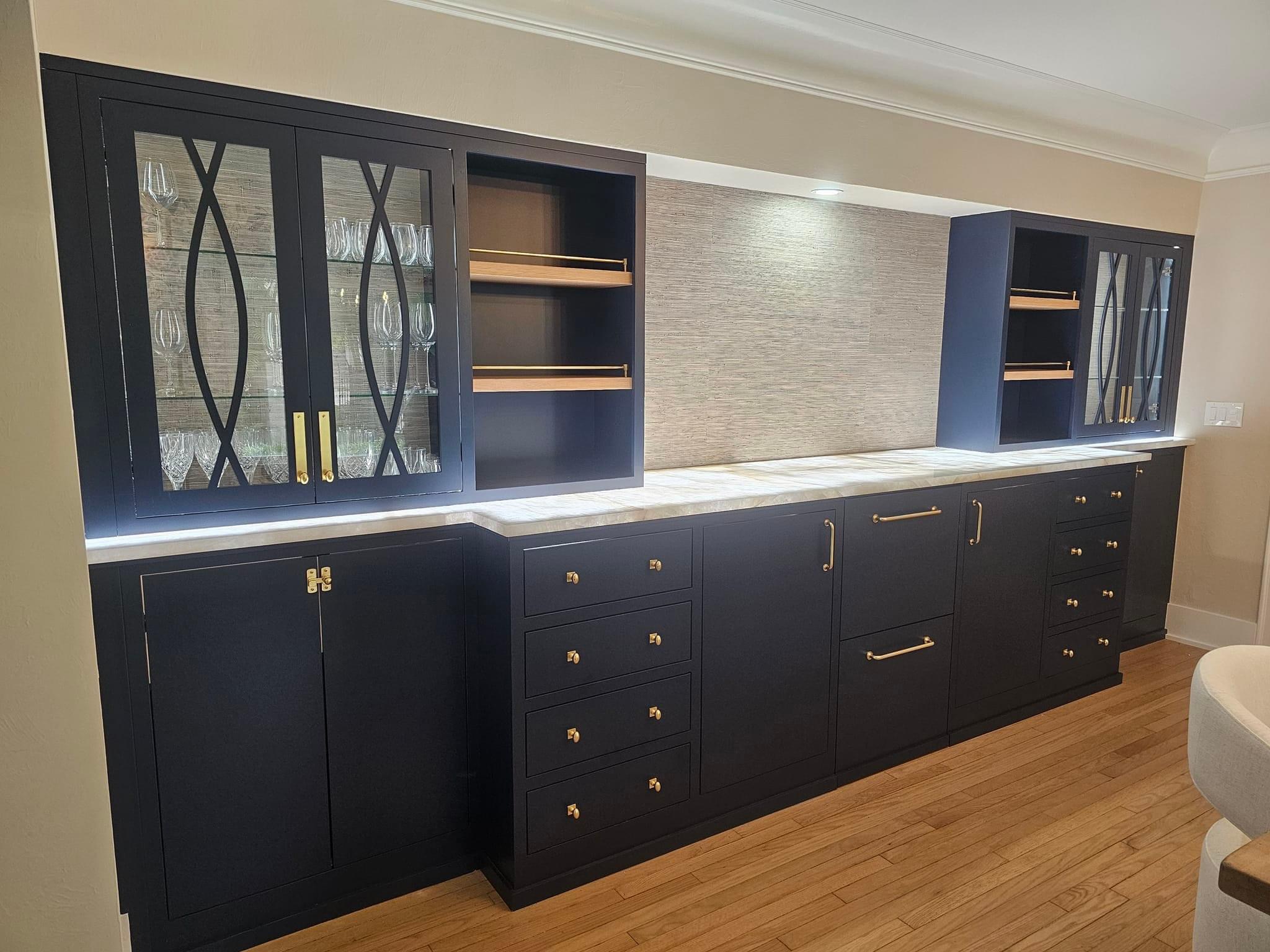 Custom entertainment center with glass doors